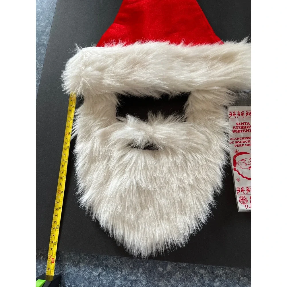 Santa Claus Hat and Beard Costume Set with Eyebrow Whitener Christmas Accessory